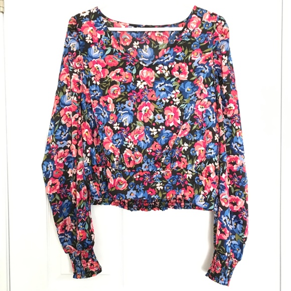 ONLY Floral Long Sleeve Top Blouse XL Blue Pink Green Patterned - Picture 14 of 14